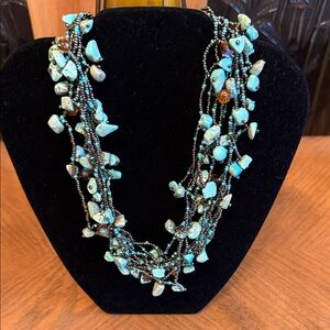 Bohemian Turquoise Multi-Strand Beaded Statement Necklace